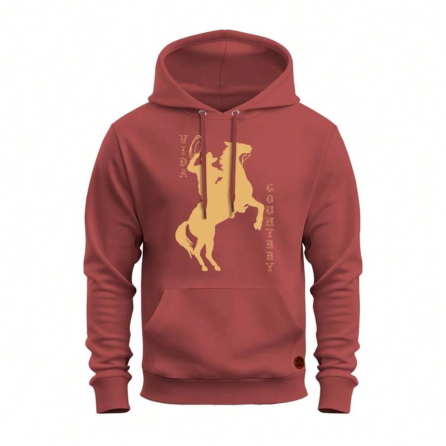 Unisex Comfortable Kangaroo Print Sweatshirt With Pocket And Hood - 紫紅色 - 查看 1