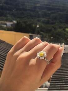 Daisy Bead Ring - 白色 - 查看 1