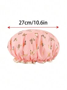 可重复使用双层心形金箔防水浴帽，浴室配件，时尚浴帽返校