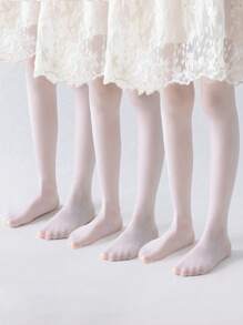 1入組女孩透氣白色緊身連褲襪，具有網眼細節和底部開口，適合日常穿著。 - 米色 - 查看 30