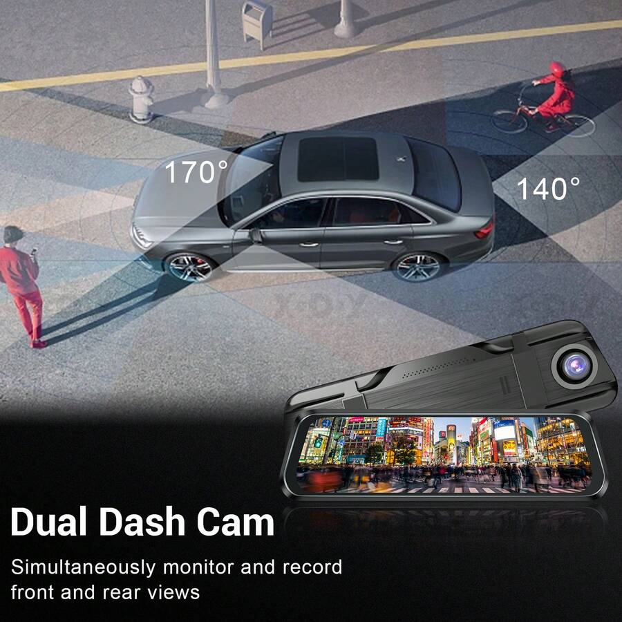 XGODY 10 Inch Dual Lens Rearview Mirror Full HD 2.5K Touch Screen Dash