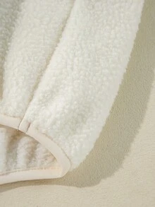 Acelitt 白色羊毛半拉链前扣式缺口领落肩连帽衫 - 白色 - 查看 8