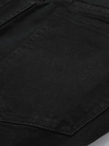Men's Slim-Fit Casual Solid Color Business Straight Leg Jeans, With Elastic, Slant Pockets, Blend Fabric Year-Round Wear - Black - View 3