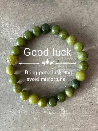 1pc Natural Stone Green Jade Beaded Bracelet For Women Men Yoga Meditation Fit Jewelry Good Luck Creativity And Absorbing Negative Energy