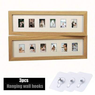 1 件/1 件 + 壁挂式配件 多孔相框，纤维板材质，木纹，10/6/20 开口，2 英寸照片，适用于儿童、结婚证、证件照