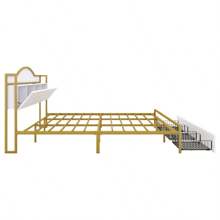 Metal Platform Bed With 3 Drawers, Storage Headboard, King, Gold