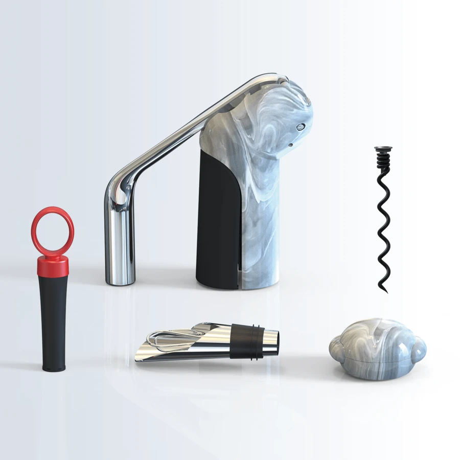 Juego abrebotellas de vino, abrebotellas de vino con cortador de cápsula de vino, espiral extra, vertedor de vino y tapón de vino, sacacorchos de palanca para botellas de vino (rojo)
