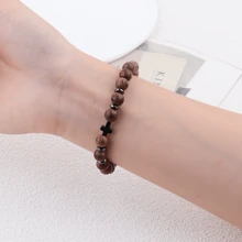 时尚男士天然石鸡翅木黑玛瑙串珠手链带，赠送男朋友、父亲、朋友的理想礼物，附贺卡，圣诞节、新年、情人节节日礼物