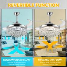 36 Inch Crystal Ceiling Fans With Lights, Modern Dimmable Fandelier LED Remote Control Retractable Invisible Blades Indoor Reversible Ceiling Light Kits With Fans For Decorate Living Room Bedroom - Bạc - Xem 2