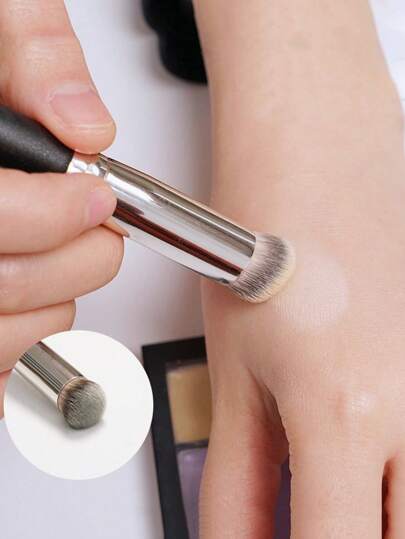 1pc Under Eye Concealer Brush Mini Angled Flat Top Kabuki Nose Contour Brush Soft Dense Bristles Full Coverage For Concealing Blending Setting Buffing With Powder Liquid Cream Cosmetic Pro Small Makeup Foundation Brush Perfect For Makeup Beginners