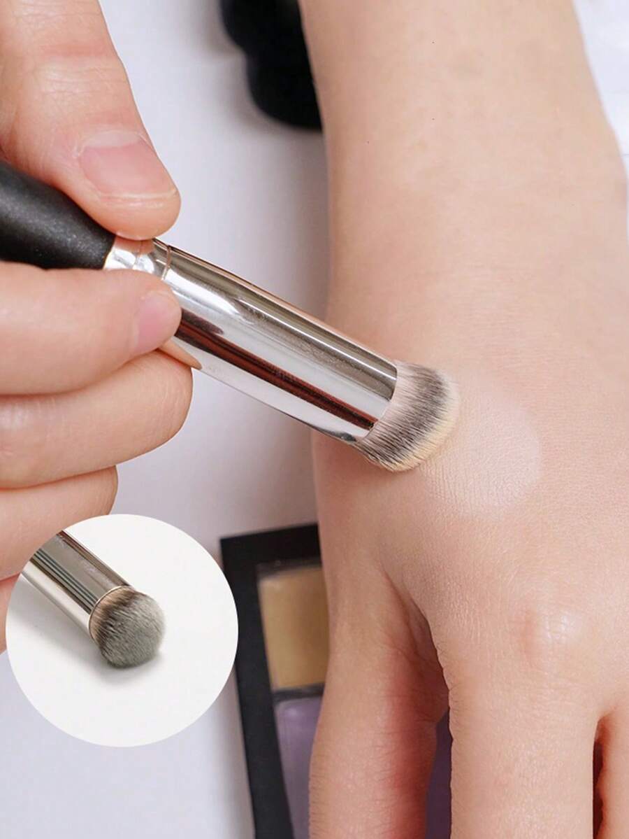 1pc Under Eye Concealer Brush Mini Angled Flat Top Kabuki Nose Contour Brush Soft Dense Bristles Full Coverage For Concealing Blending Setting Buffing With Powder Liquid Cream Cosmetic Pro Small Makeup Foundation Brush Perfect For Makeup Beginners,Foundation Brush,Concealer Brush,Blush Brush,Contour Brush,Blush Brush,Bronzer Brush,Powder Brush,Foundation Brush,Blush Brush,Giveaways - Black - View 1