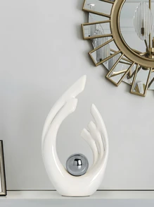 Elementos de decoración del hogar blancos con plata, decoración moderna de mediados de siglo para mesas, estatuas y esculturas de formas cerámicas de arte abstracto como centros de mesa decorativos, decoración de repisas con resina, perfectos para regalos del Día de la Madre y decoración de bodas (plata)