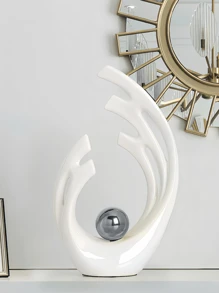 Elementos de decoración del hogar blancos con plata, decoración moderna de mediados de siglo para mesas, estatuas y esculturas de formas cerámicas de arte abstracto como centros de mesa decorativos, decoración de repisas con resina, perfectos para regalos del Día de la Madre y decoración de bodas (plata)