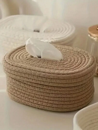 1 件绳状纸巾盒，椭圆形湿巾/面膜收纳盒，适用于卧室、客厅、餐厅、办公室家居浴室装饰浴室收纳秋季装饰返校