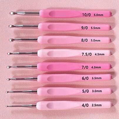 1）8 件渐变粉色软柄钩针/编织针，适用于毛衣、围巾 DIY，尺寸 2.5-6.0 毫米