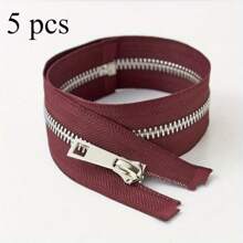 5pcs #5 Metal Smooth Zippers, 40cm/15.74in, 50cm/19.68in, 60cm/23.62in, 70cm/27.55in, 80cm/31.49in, Silver Teeth, For Jackets, Denim Coats