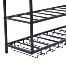 Futchoy Portabottiglie da Parete a 3 Livelli con Portabicchiere Portabottiglie in Metallo per 9 Bottiglie Portabottiglie con Ripiano per Tazze Adatto per Cucina, 31,5*9,8*21,6 Pollici