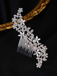 1 件水钻花朵新娘发梳，实心金属发饰，适合优雅的婚礼盘发，坚固奢华的设计，情人节配饰
