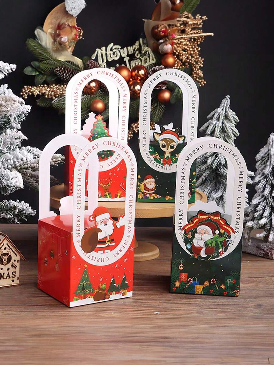 4pcs Christmas Apple Packaging Boxes, Gift Boxes For Candy, Presents, Decorations, Holiday Supplies - Multicolor - View 1