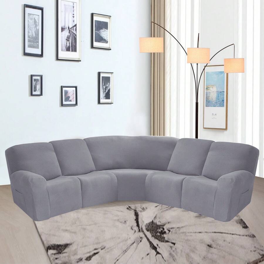 5-Seat Recliner Sofa Cover Jacquard Stretch Sectional For L Shape Corner Sofa Slipcover Anti Slip Protector Sectional Corner Sofa Couch Sofa Set For Living Room - 灰色 - 查看 1