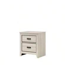 Contemporary 2-Drawer Nightstand End Table Beige White Finish Two Storage Drawers Bedroom Furniture