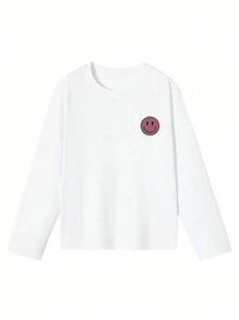 Áo thun dài tay cổ tròn màu trắng in họa tiết thường ngày cho nữ sinh tuổi teen, mùa thu/đông - trắng - Xem 1