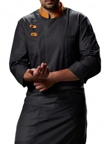 Premium Custom Gray Chef Uniform, Breathable, Skin-Friendly, Contrast Color Design, Unisex, For Catering, Bakery, Hotel, Restaurant, Food Service Kitchen, Autumn/Winter/Spring Long Sleeve Chef Coat - Grey - View 5