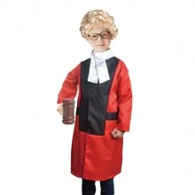 Conjunto de disfraz de juez y abogado para juego de roles para niños, incluye disfraces de justicia del tribunal con toga de juez, mazo y peluca para niños pequeños, regalo para Halloween, Navidad, Acción de Gracias - Rojo - Ver 5