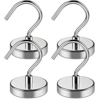 4 Packungen schwere magnetische Haken mit 50 kg Tragkraft, starker Neodym-Magnet-Haken zum Aufhängen, starke Magnethaken mit Haken für Kreuzfahrt, Vorhänge, Zuhause, Küche, Arbeitsplatz, ideale Geschenke
