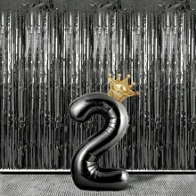 2 个黑色超大尺寸皇冠和数字铝箔气球，数字 0-9 可选，带 1 个胶点和 1 根吸管，非常适合周年纪念装饰、生日派对、除夕背景装饰、派对装饰、圣诞节 - 黑色 - 查看 20