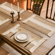 1/4/6 peças de jogos americanos de linho, jogos americanos de fazenda com borlas para decoração de mesa, jogos americanos rústicos de macramê de estopa para mesa de cozinha