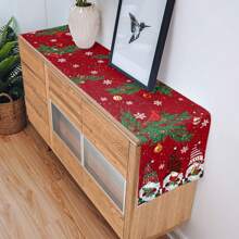 1PC Christmas Red Table Runner, Merry Christmas Pygmy Cardinals Linen Kitchen Table Decoration For Wedding/Party/Coffee/Indoor/Outdoor Use, Winter Snowflake - Red - View 5