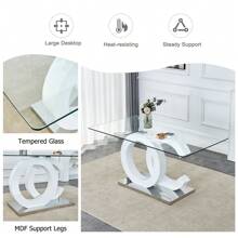 Sumdeal 63" Glass Dining Table With 4 Modern Chairs,Sumdeal 63" Glass Dining Table With 6 Modern Chairs, Golden/Silver - 白桌6黑椅銀腳 - 查看 5
