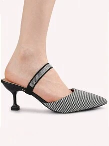 1 par de cordones elásticos con cristales para tacones altos, dispositivo de bloqueo sin atar, cordones antideslizantes para tacones altos, tacones de mujer, sandalias de mujer - Negro - Ver 4