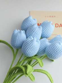 1pc,DIY Crochet Tulip Gift, DIY Artificial Flowers Bouquet Handmade Knitted Tulip Bouquet Crochet Flower Bouquet Gift For Women, Valentine Day, Gift Gifts Birthday Graduation - Multicolor - View 8