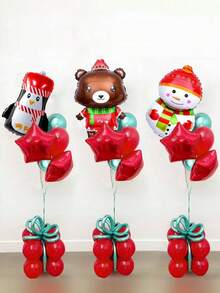 18pcs Christmas Theme Balloon Set, Snowman, Penguin, Bear Shaped Balloons, 18inch Star Balloons For Christmas Party Decor, Halloween, Halloween Decoration