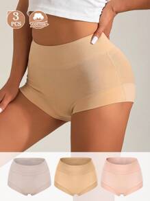 3pcs/Set Young Girls' Multicolor Anti-Bacterial Mid-Waist Tummy Control Triangle Shorts With Breathable Buttock Lift Function, Women's Double-Layer Lock Edge Hipster Panties