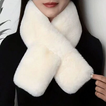 1pc Winter Unisex Fluffy Warm Thickened Scarf, Soft Girl Fashion Versatile Flat Cross Scarf