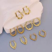 5對簡約不銹鋼圓形/方形/扭結油壓環耳環套裝 - 金色 - 查看 27