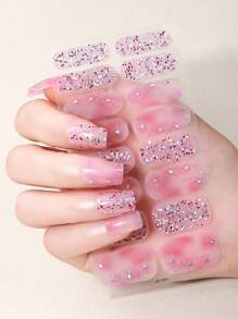 Beauty Sticker 16 片指甲油条，红色指甲闪光镀铬星自粘指甲全包裹凝胶指甲贴纸，沙龙品质，适合女性家庭 DIY 自用美甲用品 - 彩色 - 查看 1