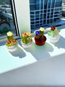 4 piezas de adornos de macetas de cactus de resina en miniatura para decoración de escritorio, artesanía de plantas suculentas de micropaísaje, el mejor regalo - Multicolor - Ver 6
