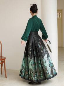 Spring Elegant Chinese Style Green Satin Stand Collar Two Way Wear Blouse For Chinese New Year, Daily, Street, Commuting, Home And Other Occasions To Wear Hanfu Tops