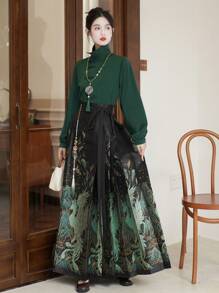 Spring Elegant Chinese Style Green Satin Stand Collar Two Way Wear Blouse For Chinese New Year, Daily, Street, Commuting, Home And Other Occasions To Wear Hanfu Tops