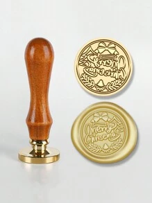 1套（印章头+手柄）创意圣诞蜡封印章，木纹手柄+黄铜印章头，非常适合圣诞信件和贺卡 - 彩色 - 查看 17