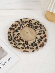 1 件女士双色豹纹人造毛皮贝雷帽，秋冬温暖复古风格，适合日常穿着、外出和摄影