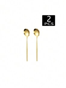 2/4/6/12/24件套不锈钢咖啡/甜点勺套装，适合居家下午茶、学校用品 - 金色 - 查看 10