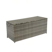 户外储物箱，113 加仑柳条露台甲板箱带盖，户外坐垫储物箱，可存放儿童玩具、枕头、毛巾灰色柳条，波西米亚风 - 灰色 - 查看 4