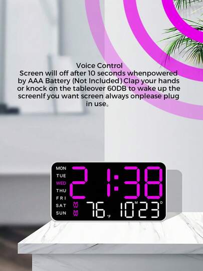 1pc Large Digital Wand Klok Temperature, Calendar, Alarm Perfect Living Room Mute Function LED Display,Home ,Room Birthday Graduation Bedroom Dormitory Back To School view 3