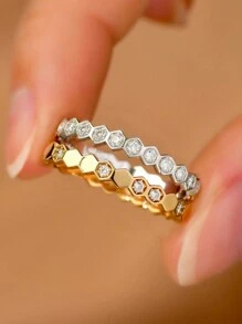 1枚蜂窝戒指，925纯银首饰，精致时尚的单枚戒指，精美首饰，复古派对/约会/生日礼物（送给她） - 銀色 - 查看 10