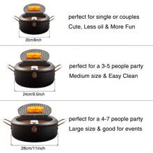 Deep Fryer Pot, Japanese Tempura Frying Pot With Fahrenheit Thermometer, Nonstick Carbon Steel Oil Fryer, For Tempura/Frech/Fish/Chicken Fries, Easy Clean - Black - View 5